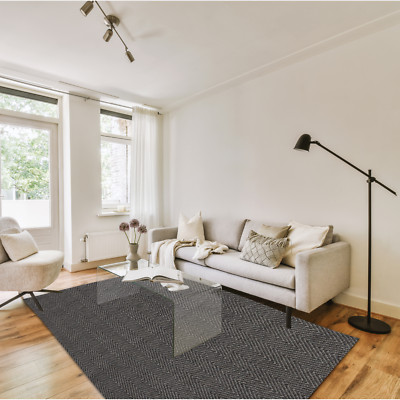 Hand Woven Grey on Grey Chevron Patterned Wool Rug by Tufty Home - G7