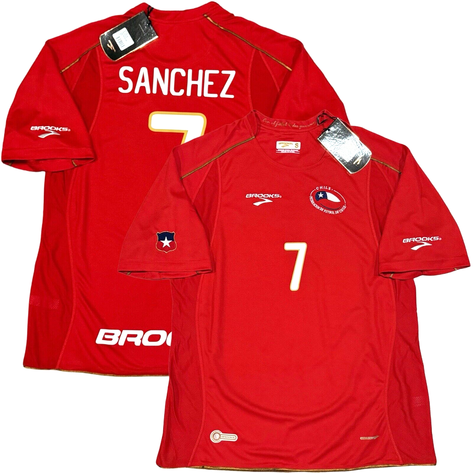 Brooks - 2010 チリ代表 オフィシャル ユニフォーム 2010 Chile Home Jersey #7 Alexis Sanchez Small (fits Like
