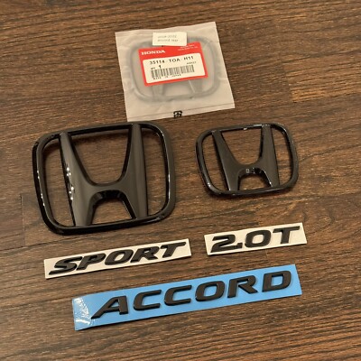 For HONDA Accord 2018-2022 Accord Sport 2.0 Gloss Black Logo Emblem Set