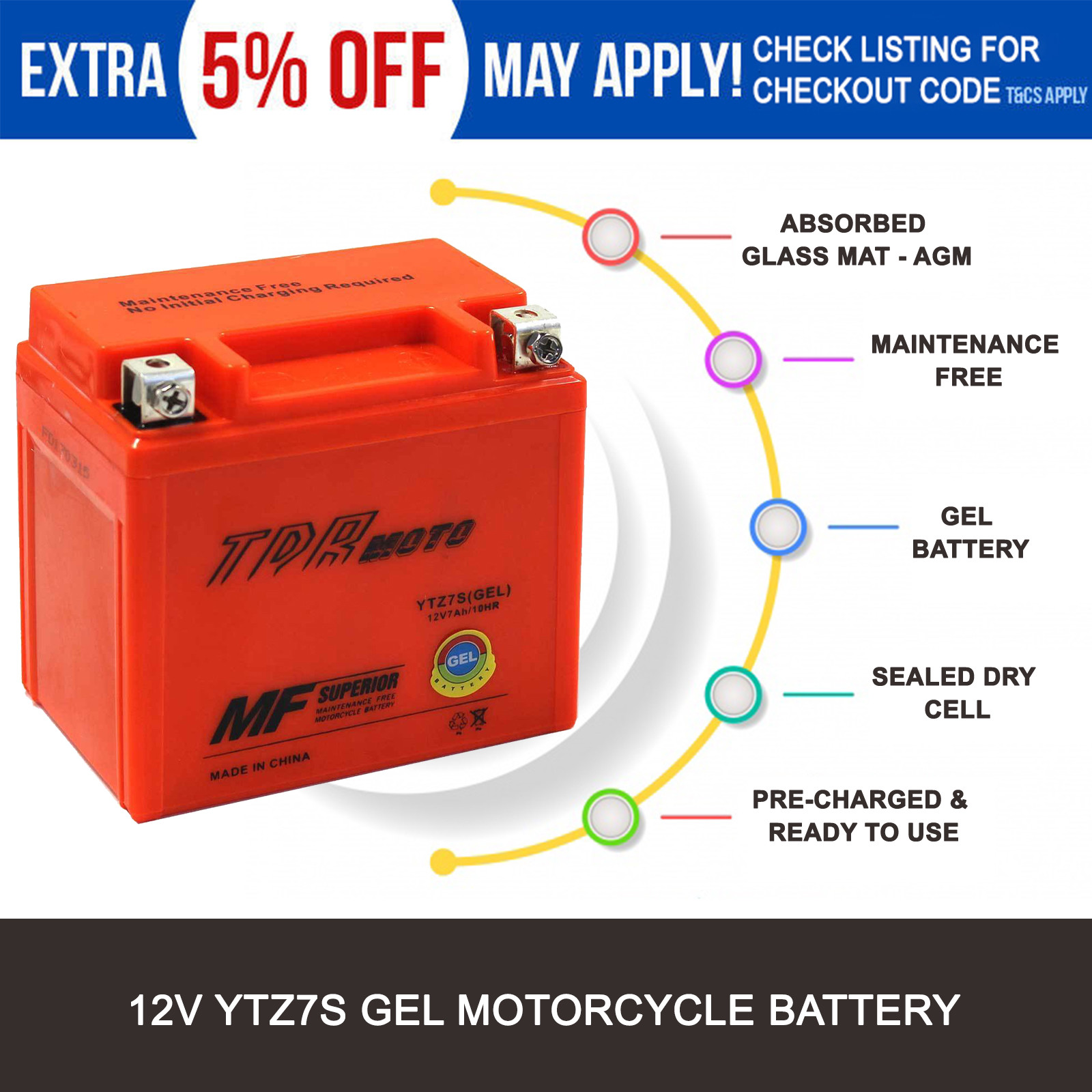 GEL YTZ7S 12V 7Ah Battery Husqvarna 250/310/449/450/510/