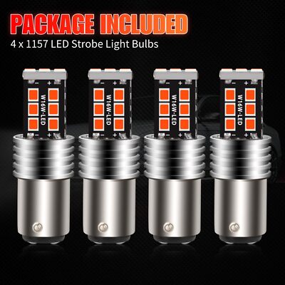 4PCS 1157 LED Red Strobe Flashing Blinking Brake Stop Tail Parking Light Bulbs
