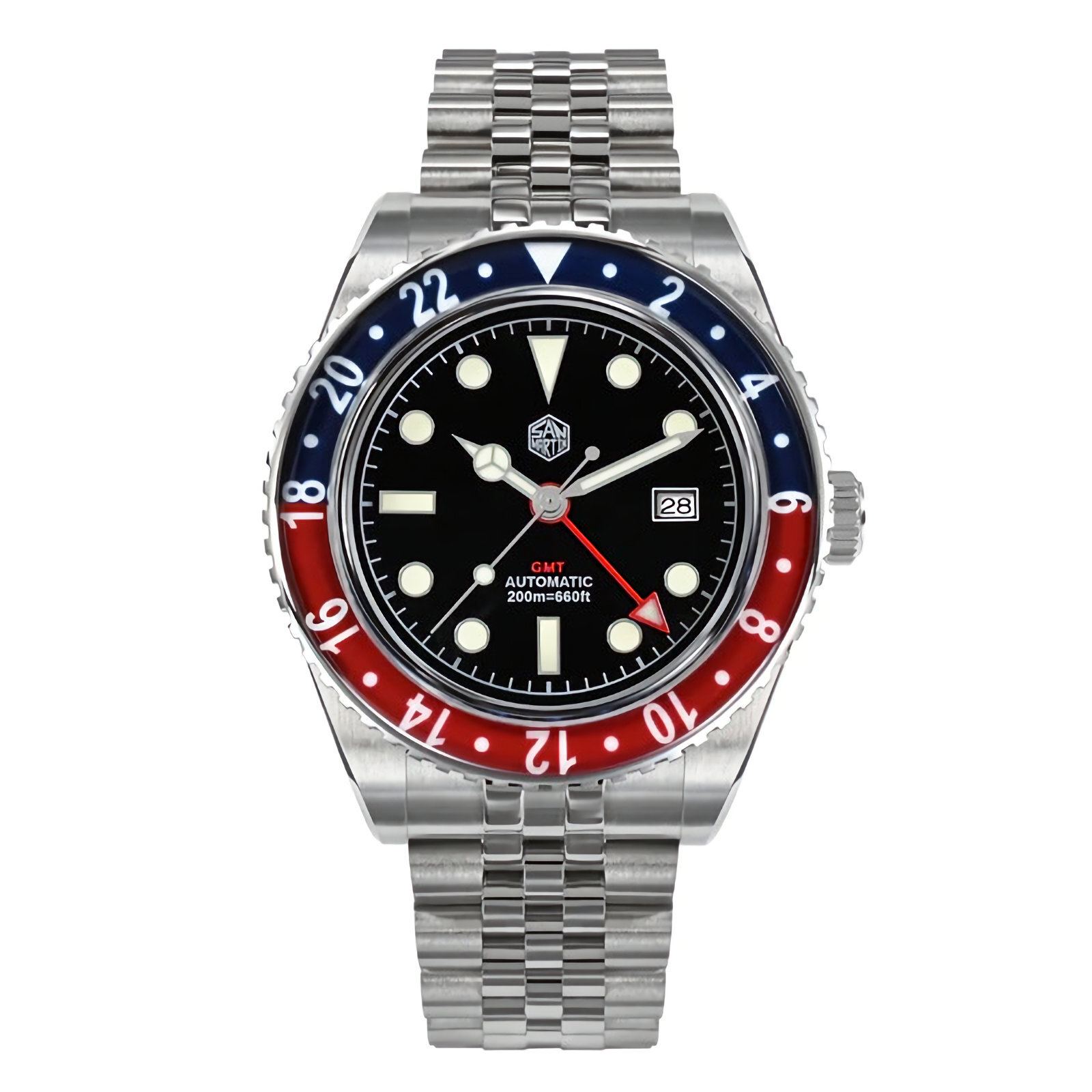 Pre-owned San Martin Sn0005-gmt-4 Automatic Stainless Steel 40mm 20atm Men's Diver Watch In Matte Black