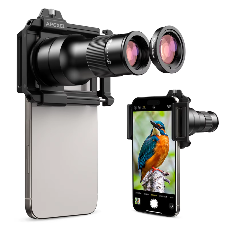 APEXEL 2 in 1 Telemacro Lens Kit 6X Telephoto Lens & 150mm Macro Lens with Unive