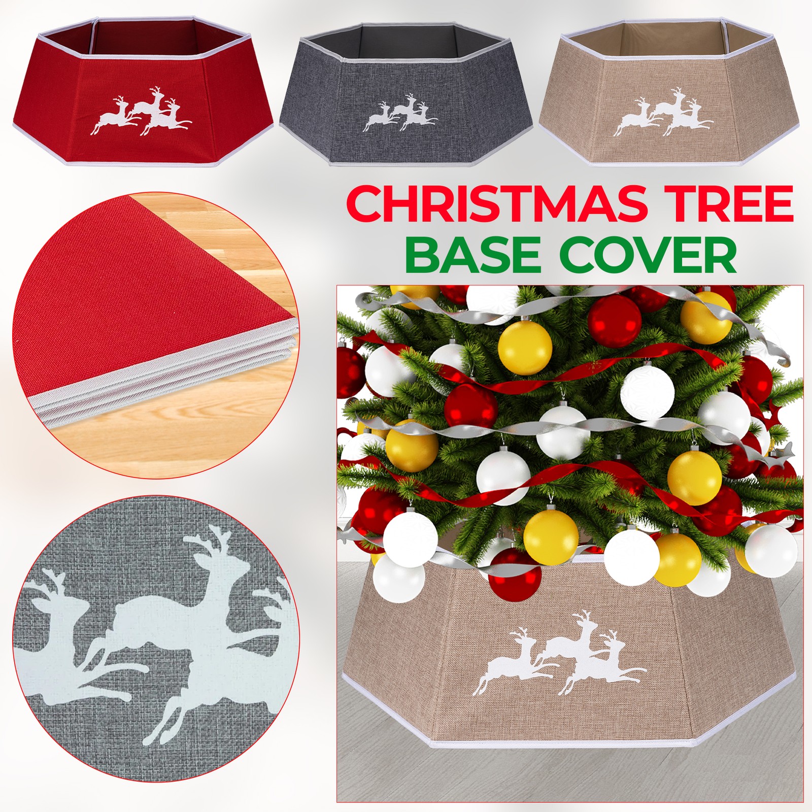 Christmas Tree Collar 68 cm Burlap Hexagonal Foldable Xmas Base Cover Tidy Decor