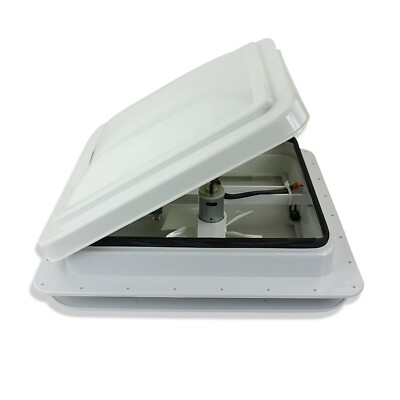 14" RV trailer Roof vent complete 12 volt FAN w/ white lid and interior garnish