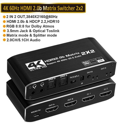 4K HDMI Matrix Switcher 2x2 1080P 3D 2 in 2 out Switch Splitter Video Processor