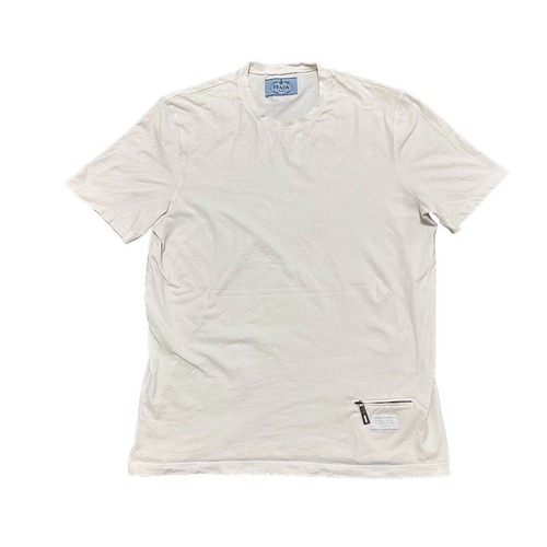 Prada Milano Logo T-Shirt Front Zip Pocket White Cotton