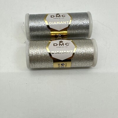 DMC Diamant Metallic Embroidery Thread 38.2 yd  D415 and D168 Silver Lot of 2
