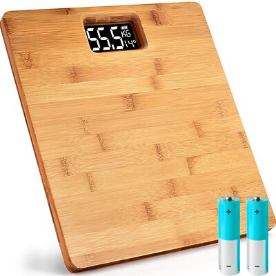 Personenwaage Digital Körperwaage  aus Bambus LCD 180 kg Waage Badezimmer Retoo