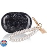 CameCosy Protective Case for Beats Studio Buds with White Pearl Wristlet Keychain for Women Girls Sparkle Glitter Bling Black Marble Unique Design