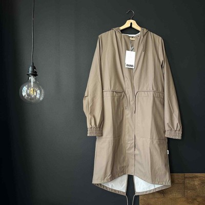 RAINS String Waterproof Parka in Taupe NEW Size Small