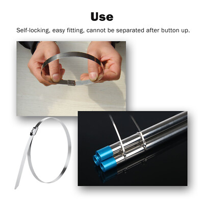 100 Pcs 304 Stainless Steel 12" Exhaust Wrap Coated Metal Locking Cable Zip Ties