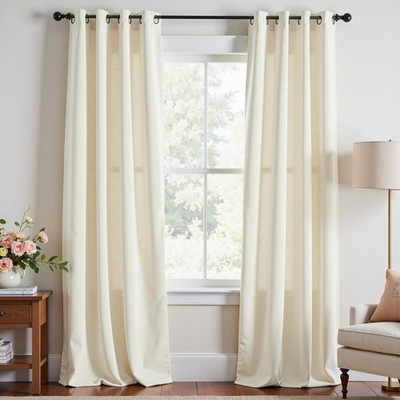 Lazzzy Ivory Velvet Curtains 84 Inches Long Light Filtering Th...