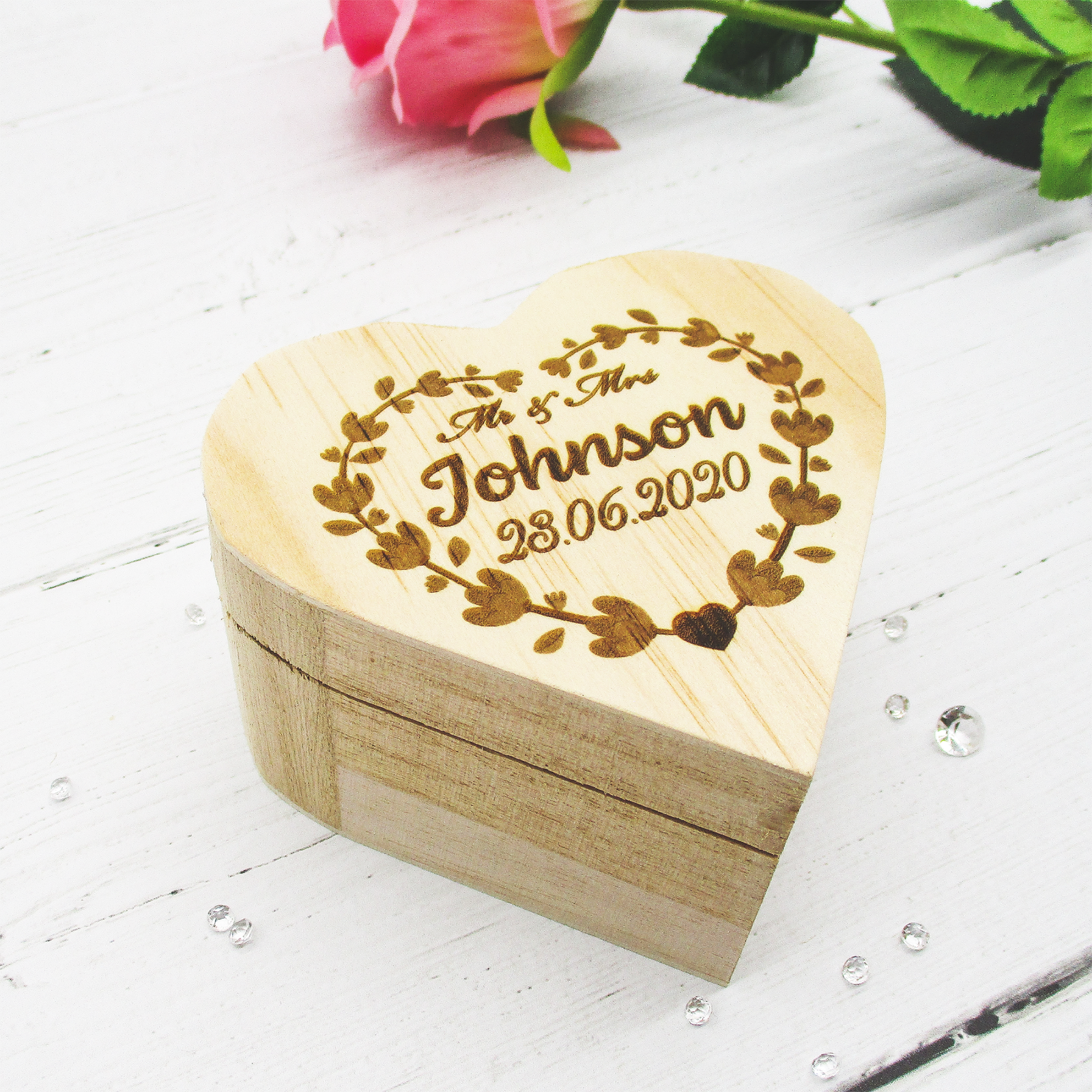 Personalised Wooden Heart Wedding Ring Box Ring Bearer Customised