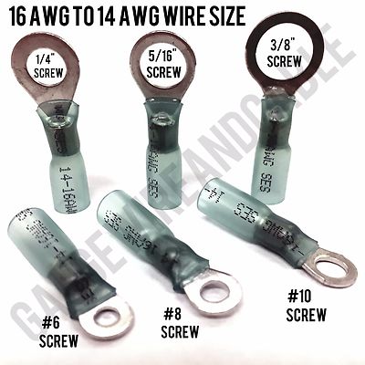 Ring Terminals Copper Wire Crimp Connectors USA Made 3M Adhesive Heat Shrink