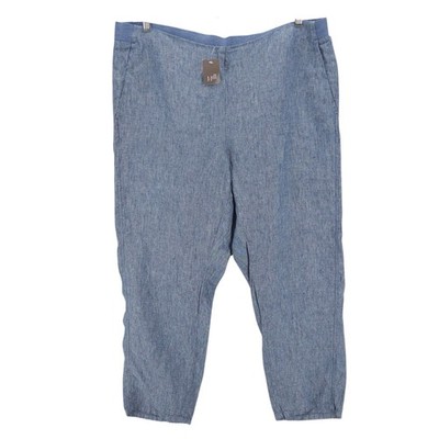 NWT J JILL 100% Linen Pants Seaside Blue White Woven Elastic Waist Pull On 2X