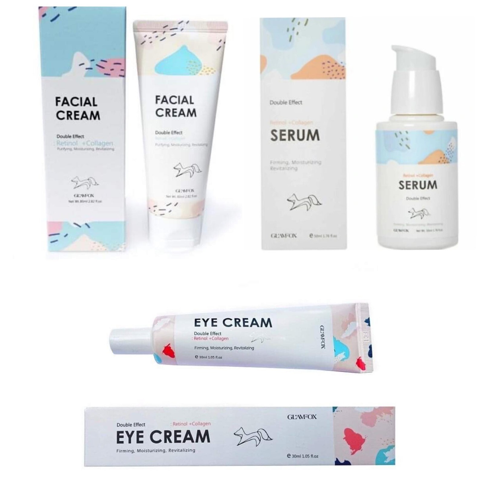 GLAMFOX Double Effect Retinol + Collagen FACIAL CREAM & EYE CREAM & SERUM MASK