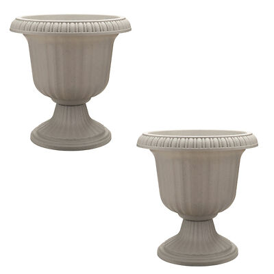 Southern Patio 14'' Outdoor Lightweight Resin Utopian Urn Planter, Stone (2 Pack)