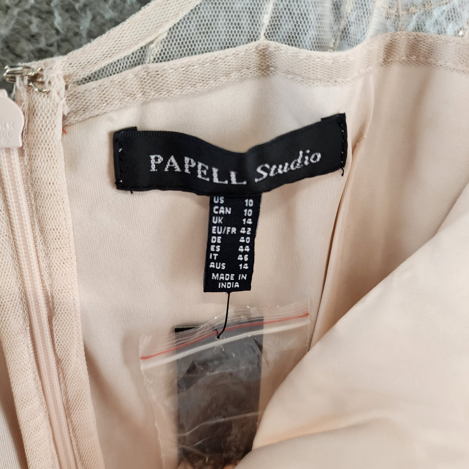 Papell Studio Beaded Cocktail Dress Women's 10 Beige Boat Neck Back Zip Closure - Picture 12 of 17
