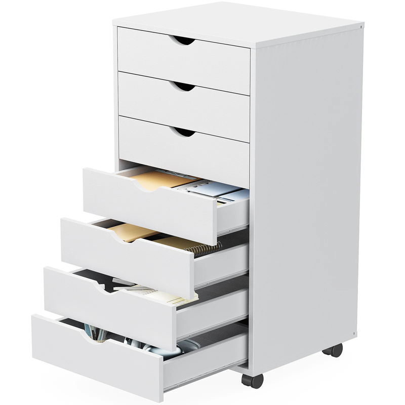 7-Drawer Chest Dresser, Wooden Storage Cabinet with Wheels, Mobile Organizer