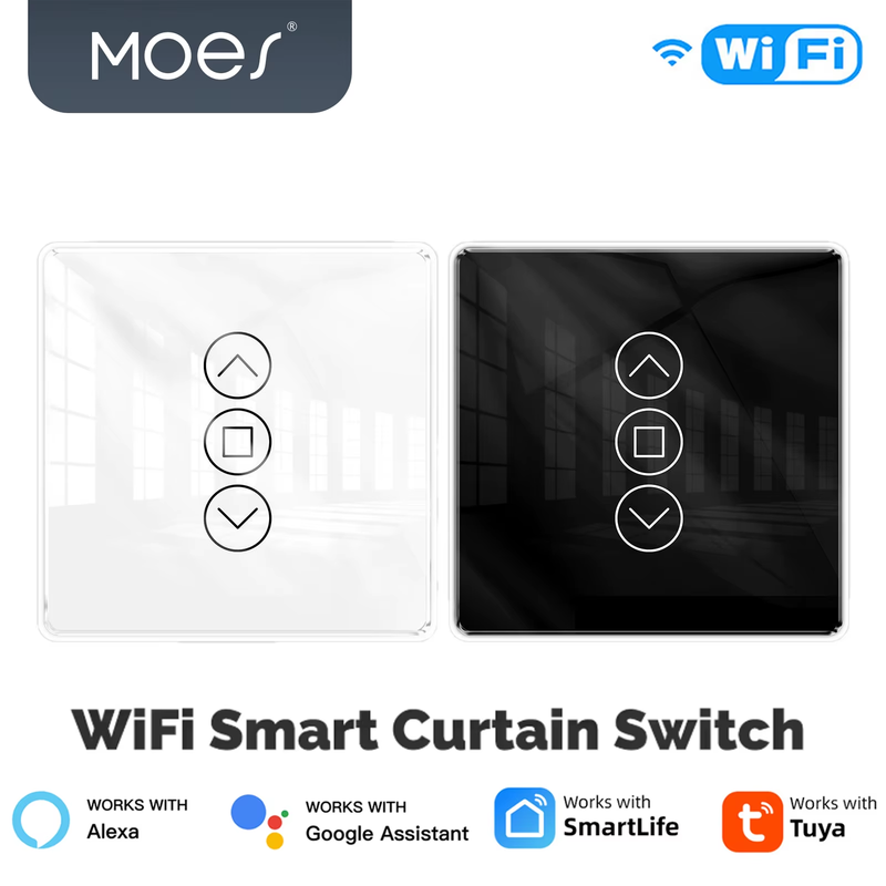 Tuya WiFi Smart 2.5D Arc Glass Touch Curtain Switch for Roller Blinds Shutters S