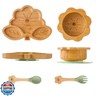 MingHoYo Bamboo Suction Plates Bowls Set for Baby Toddler - Includes Bamboo Bowl, Divided Plate, Silicone Fork and Spoon, All-Natural Baby Feeding Set for Baby-Led Weaning