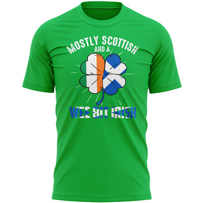 Funny St Paddys Day T Shirt Mens Mostly Scottish and a Wee Bit Irish Pub Crawl