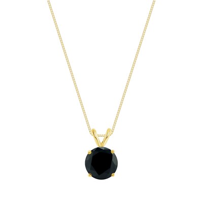 Pre-owned Shine Brite With A Diamond 2.25 Ct Round Cut Black Solid 14k Yellow Gold Solitaire Pendant 18" Necklace