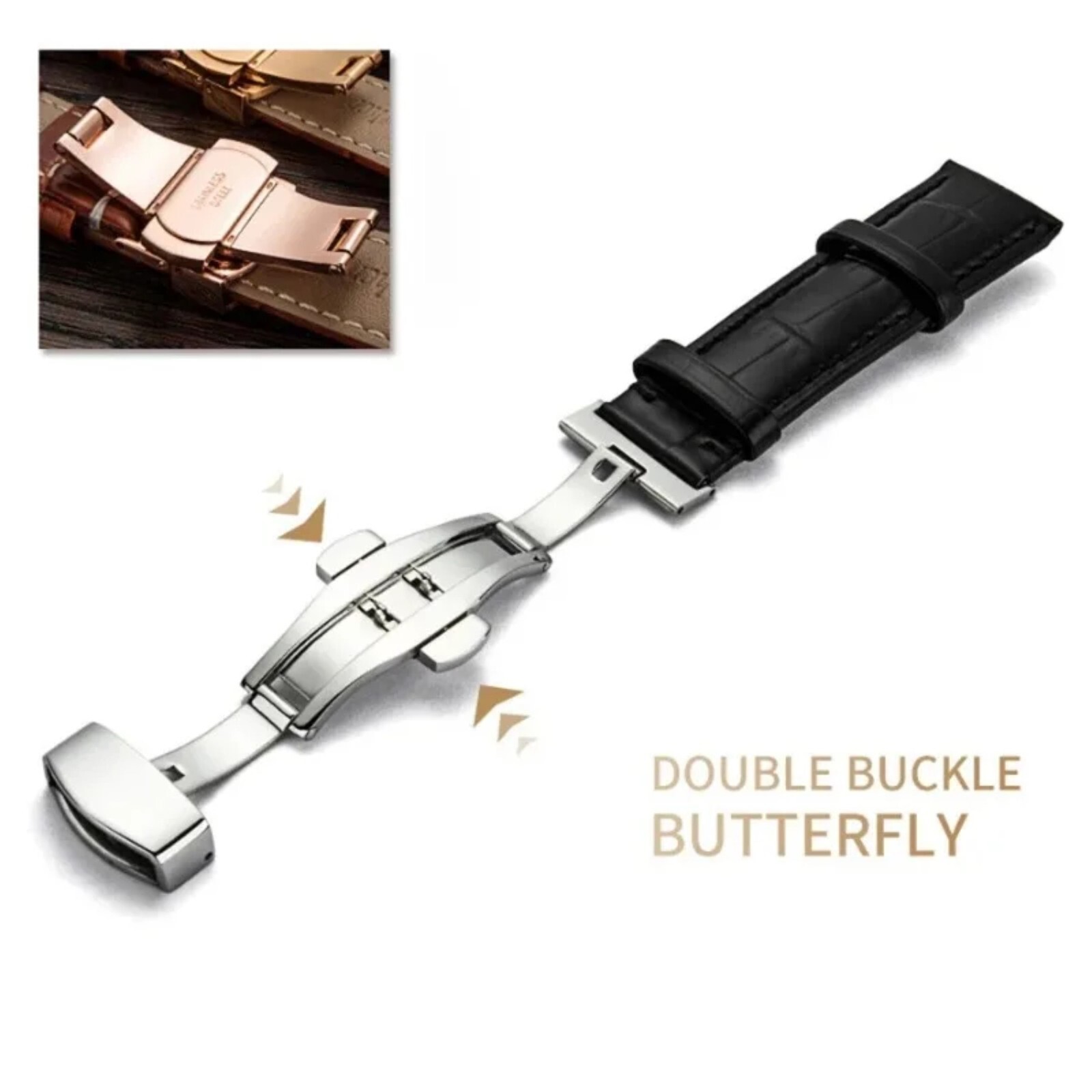 Genuine Leather Watch Band Bracelet Strap Replacement Deployment Clasp Buckle