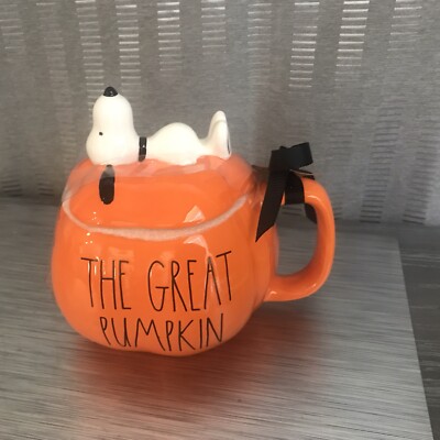 Rae Dunn Peanuts Snoopy THE GREAT PUMPKIN Jack 'O-Lantern Coffee Mug NEW