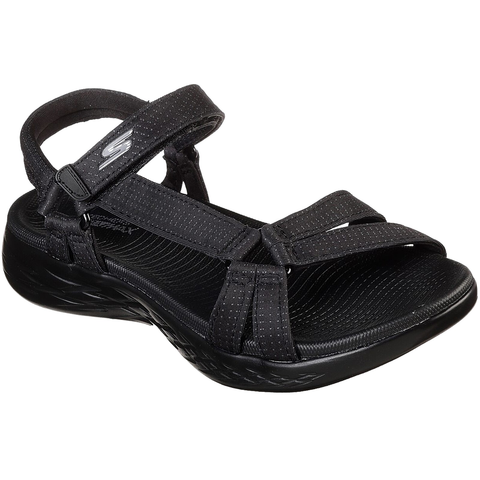 Details About Ladies Skechers Go Walk Brilliancy Black Adjustable Strap Sandals 15316bbk