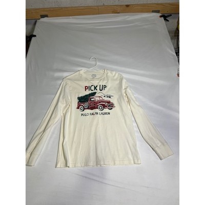 Polo Ralph Lauren Big Kid XL 18-20 Cream Red Truck Christmas Long Sleeve T-Shirt
