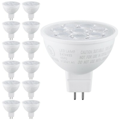 12-Pack 6.5W MR16 LED Bulb, 12V, GU5.3 Bi-Pin Base Spotlight Lamp Bulb, 5000K