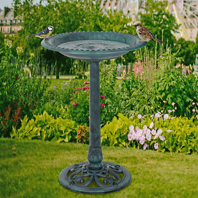 28'' Green Pedestal Bird Bath Feeder Outdoor Garden Yard Decor Freestanding 