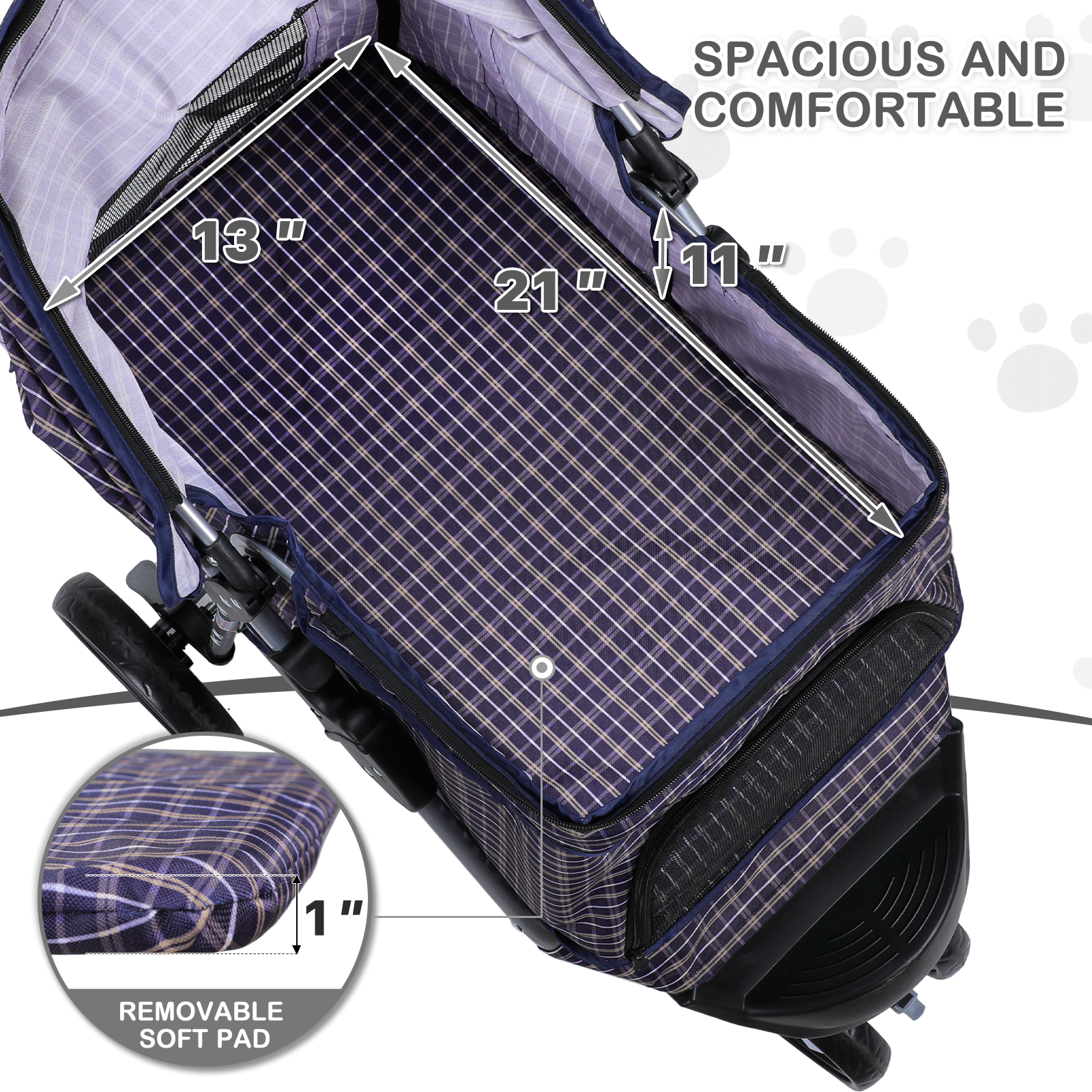 Foldable Pet Dog Stroller Portable 3 Wheels Travel Carrier Dog Cage w/Cup Holder