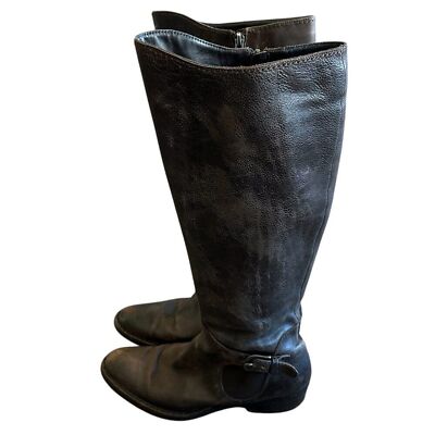 Henry Beguelin Brown Leather Boots Tall Shaft Buckle Luxury Size