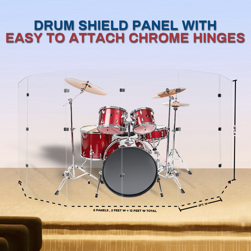 PENNZONI Drum Shield 5ft Acrylic Panels w/ Deflector & Bright Chrome Hinges