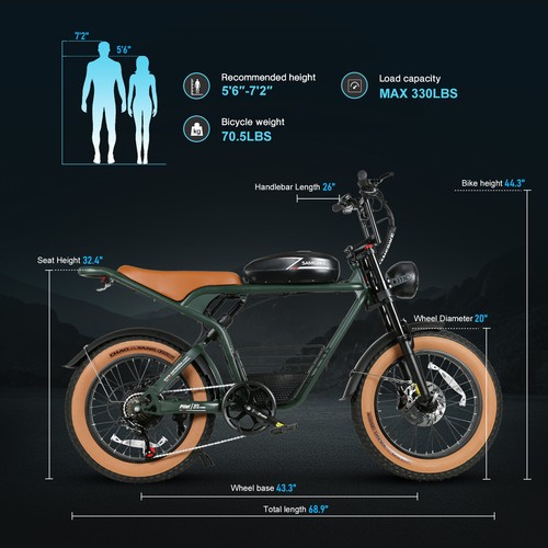SAMEBIKE 20'' 1200W Electric Bike 48V Adult Mountain Ebike