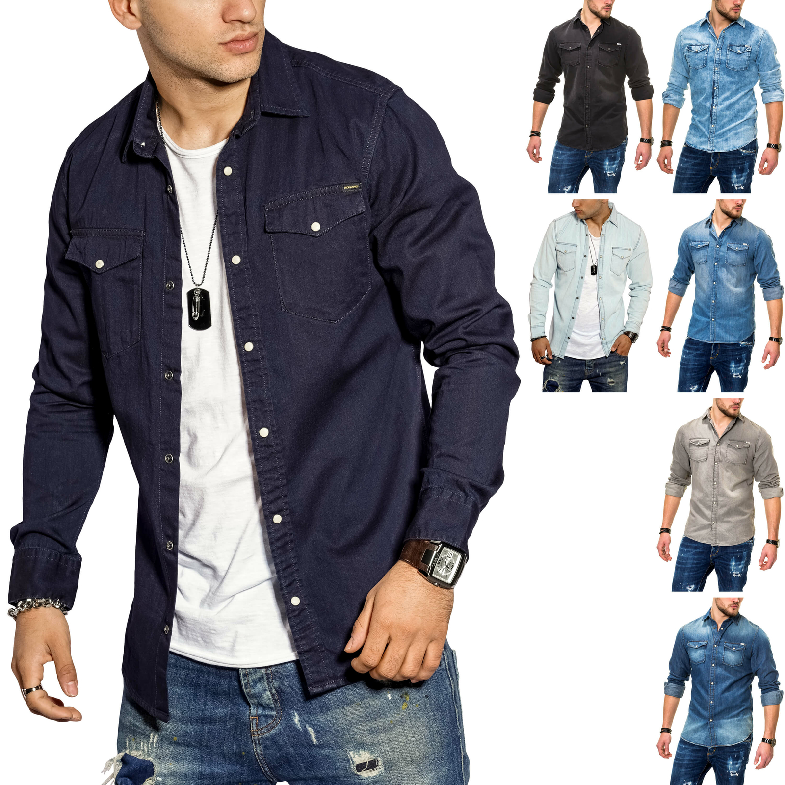 Jack & Jones Herren Jeanshemd Freizeithemd Herrenhemd Langarmhemd Langarmshirt
