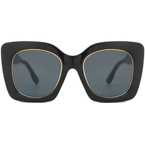 Pre-owned Gucci Women's Sunglasses Grey Nylon Lens Shiny Black Plastic Frame Gg1151s 001 In Gray