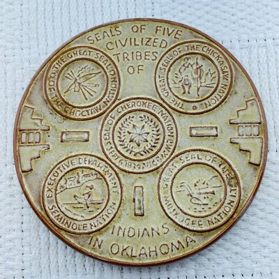 Frankoma Pottery Trivet Seals of the Five Civilized Tribes Indians OK 3