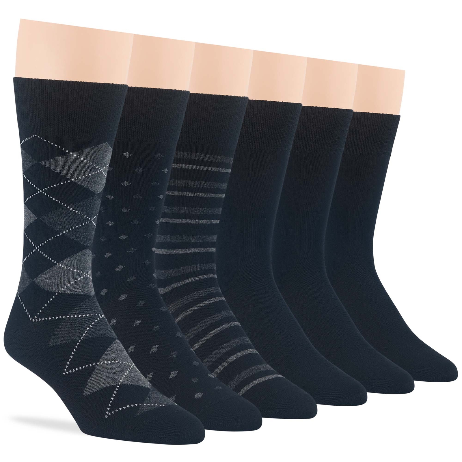 Men Cotton 6 Pairs Argyle Striped Dotted Dress Socks Large Black Brown Dark Navy - Picture 20 of 24