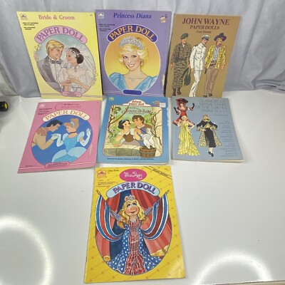 Lot of 7 Vintage Paper Dolls Disney Princesses, Miss Piggy, Princess Diana, Etc.