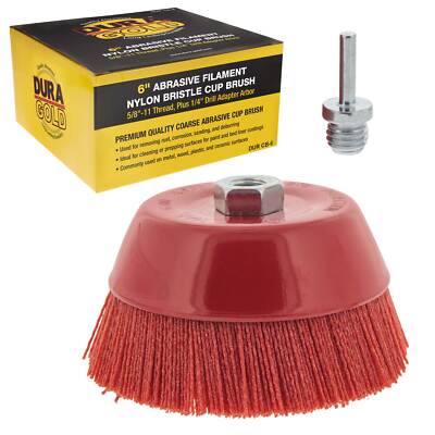 6" Abrasive Filament Nylon Bristle Cup Brush, Sanding Scuffing, 5/8" Thread 1/4"