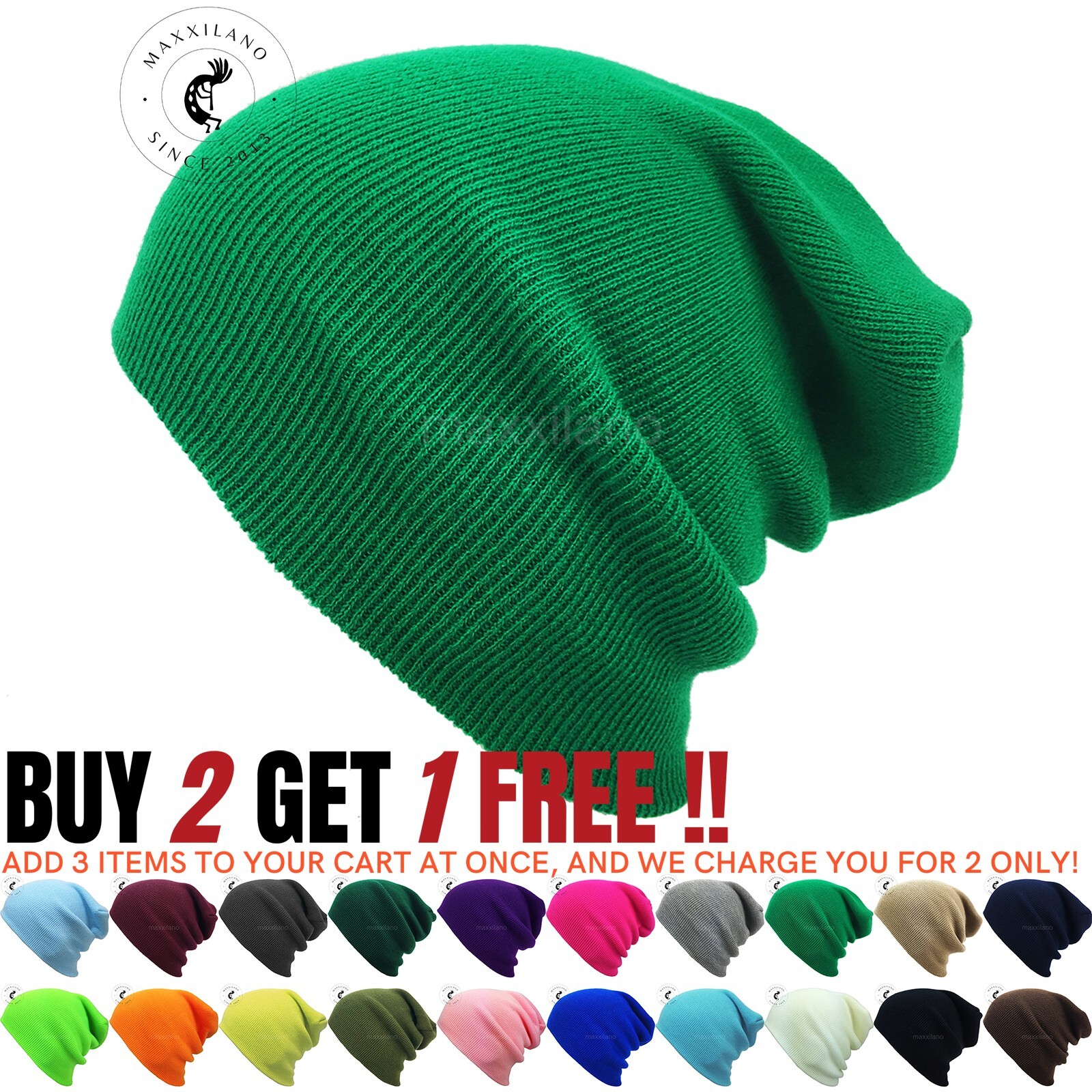 Men Beanie Hat Ribbed Solid Long Knit Ski Cap Warm Skull Winter