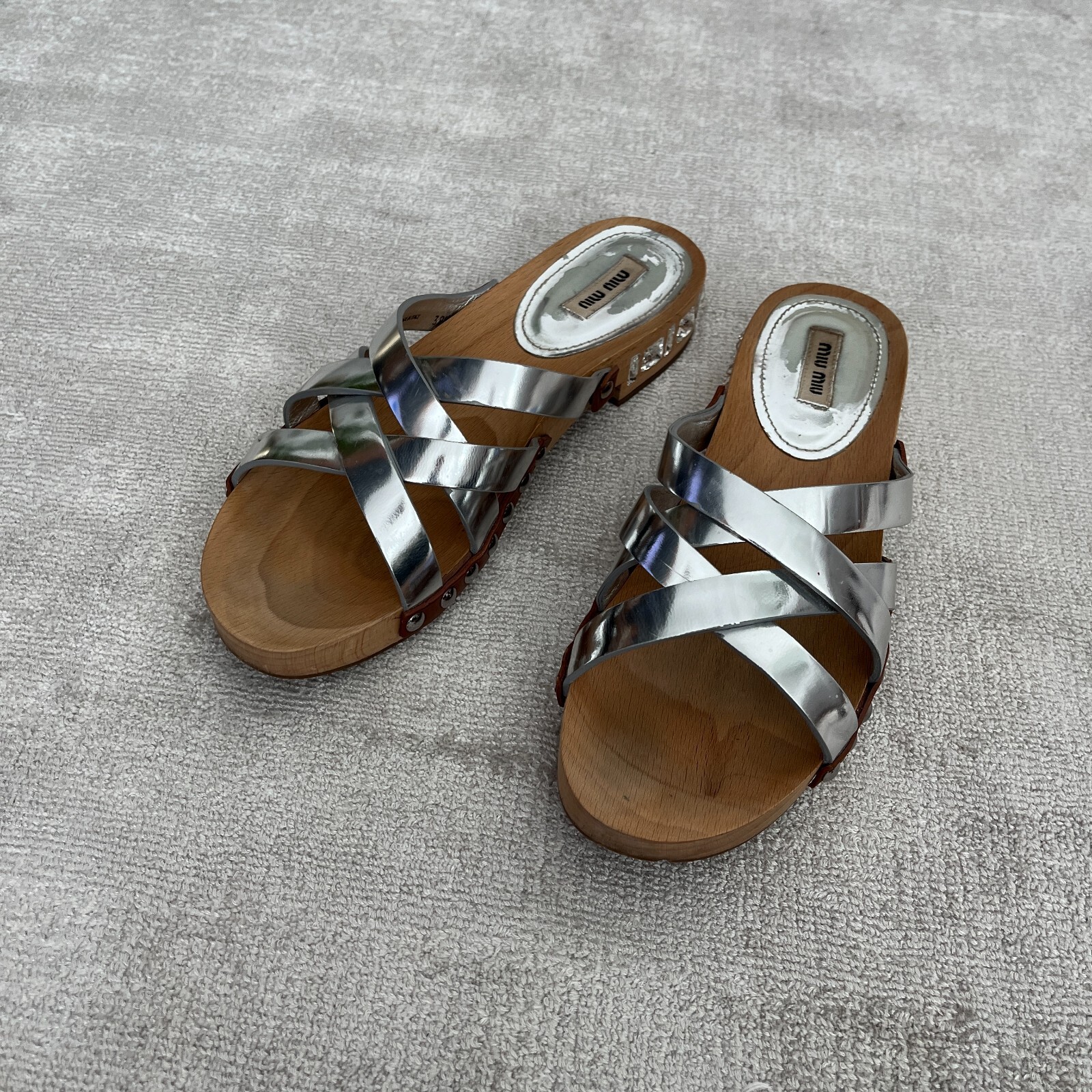 MIU MIU Womens Silver Mules Sandals | eBay