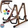 Enhon Double Guitar Stand, Wood A Frame Acoustic Guitar Stand with Soft Foam Arms, Capo and 5 Celluloid Picks, Compatible with Cello, Mandolin, Bass, Banjo, Ukulele, Foldable and Easy to Assemble