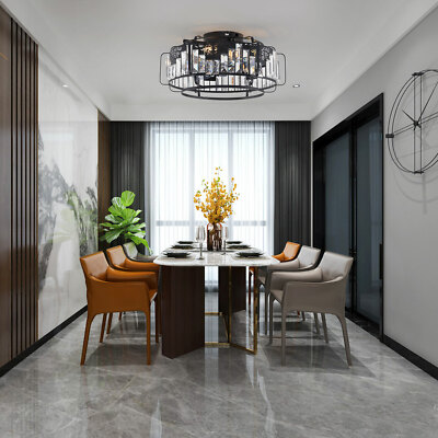 Fandelier Caged Ceiling Fan Light Crystal Chandelier Lamp Fan W/ Remote Black