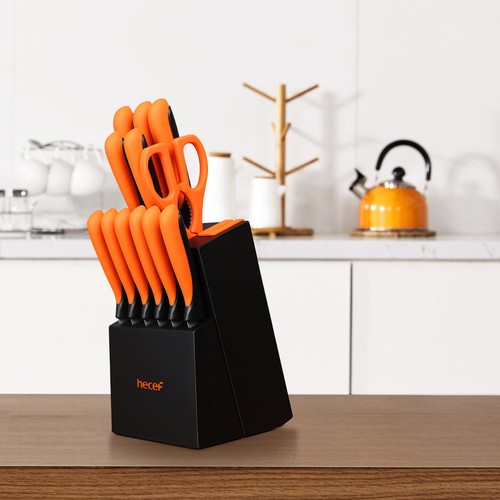 13Pcs Kitchen Knife Block Set Super Sharp Stainless Steel Chef Knife Steak Knife