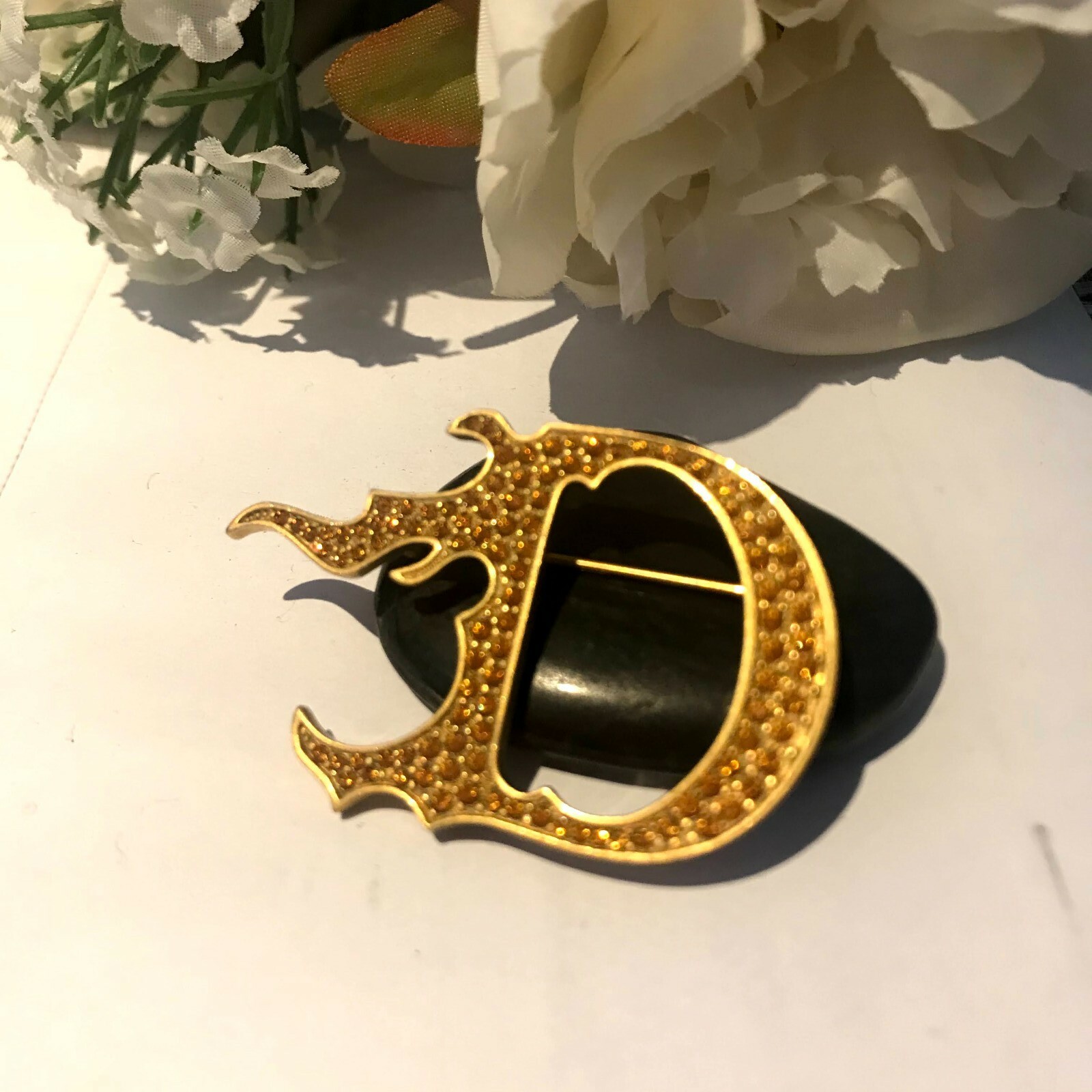 Authentic Christian Dior FLAME brooch John Galliano Gold amber